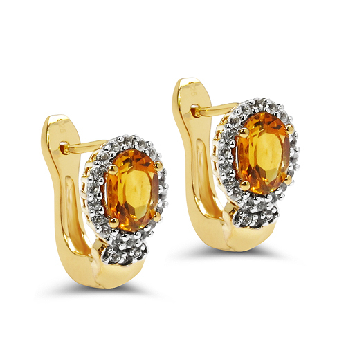 18K Yellow Gold Plated 1.99 Carat Genuine Citrine & White Topaz .925