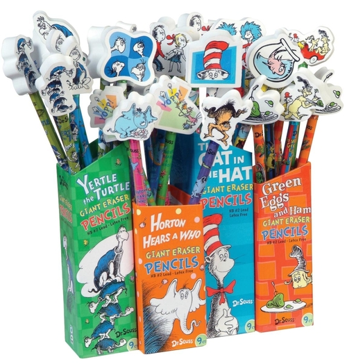 Dr. Seuss #2 Pencils - 9 Count, Giant Silk screen eraser