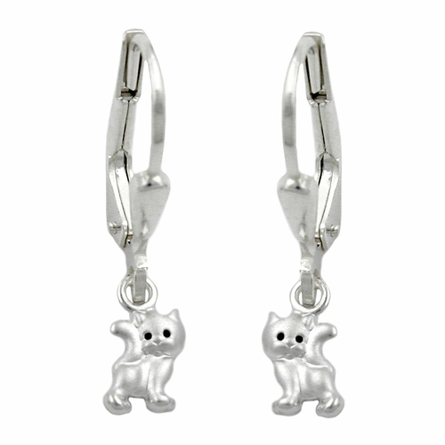 earrings leverback cat silver 925