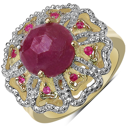 14K Yellow Gold Plated 5.56 Carat Genuine Pink Sapphire, Ruby & White