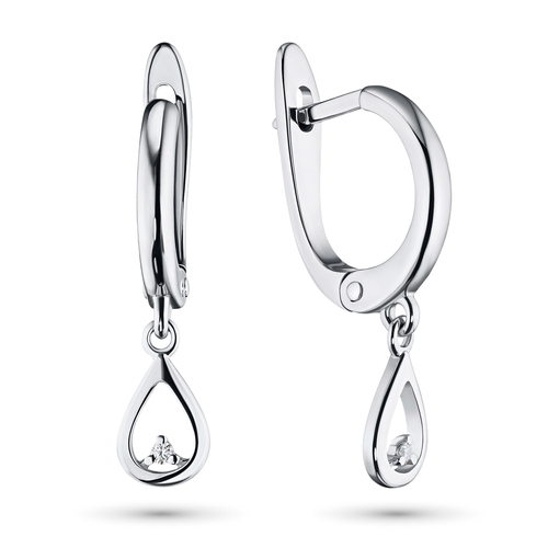 Sterling Silver Earrings with 2 Round-Cut Lab-Created Diamonds 0.021