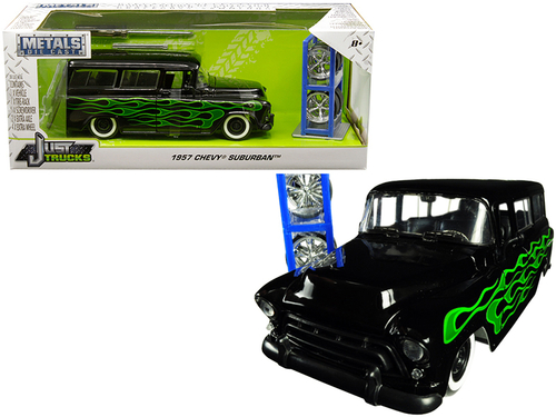 1957 Chevrolet Suburban Black with Green Flames and Extra Wheels \Just