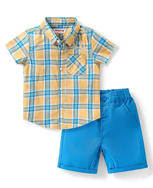 100% Cotton Knit Checkered Shirt & Shorts Set  (Size-4-5YEAR)