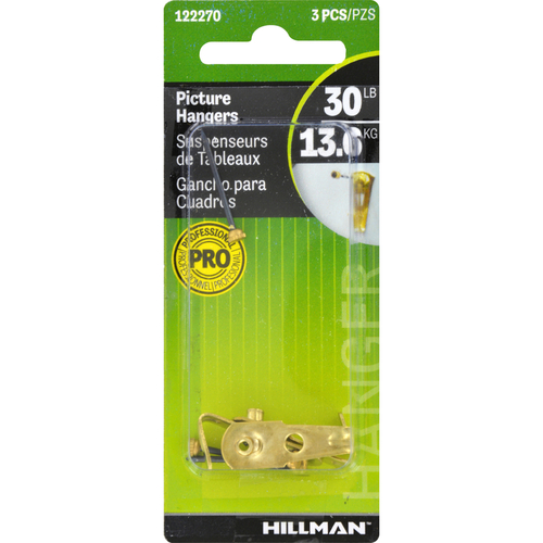 Hillman 5061098 30 lbs Steel Anchor Wire Picture Hanger - 3 Per Pack- 