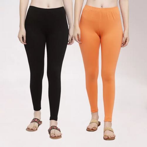 Women's  Ankle Length Western Wear Legging  (Black, Orange, Solid)