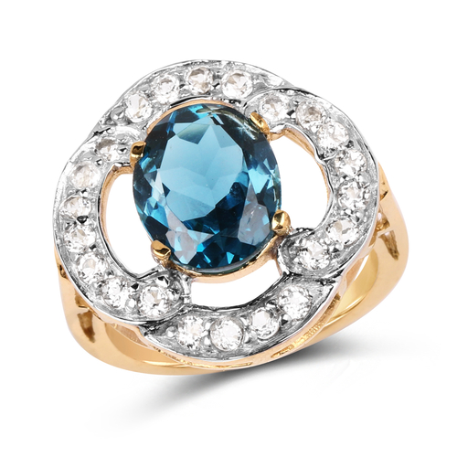 14K Yellow Gold Plated 5.13 Carat Genuine London Blue Topaz & White