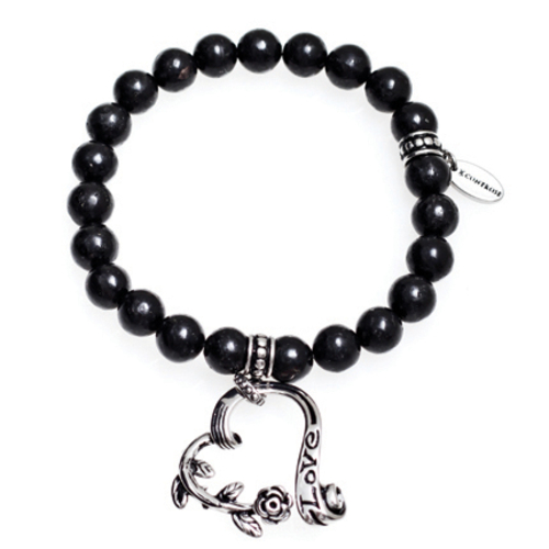 Garden Heart Bracelet with Black Marble