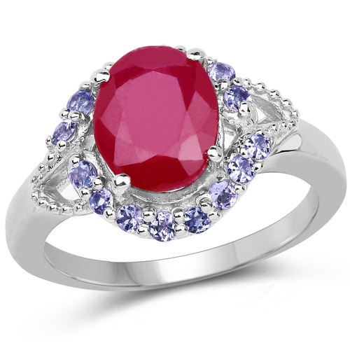 4.03 Carat Genuine Glass Filled Ruby & Tanzanite .925 Sterling Silver