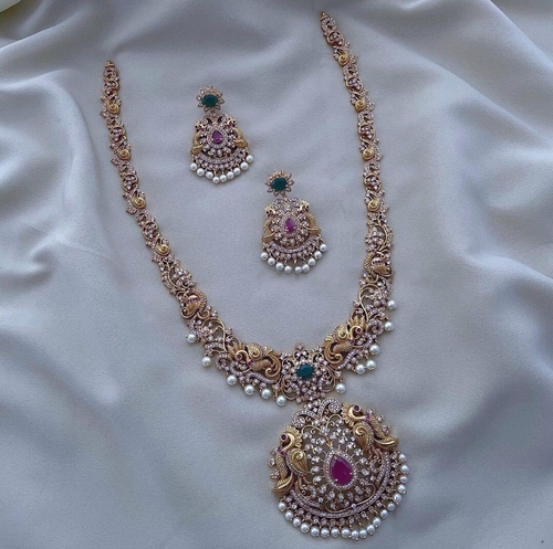 Gold plated cz matte finish necklace set Beautifully crafted