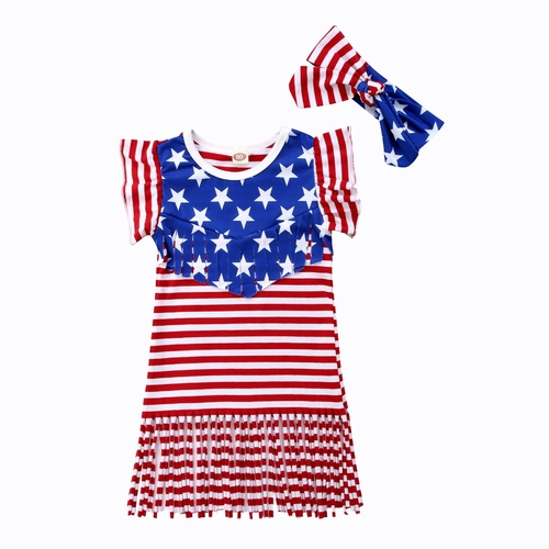 Little Girls Cute Short Sleeve Tassel Dresses Kids