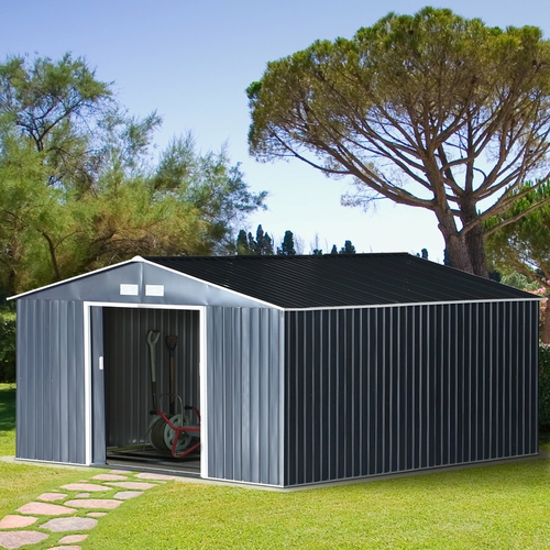 Outsunny 11.2ftx12.5ft Garden Storage Tool Shed Double Sliding Door 4