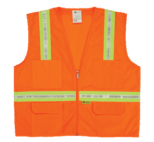2W 8038-A L Multi-Pocket Surveyor Vest - Orange- Large