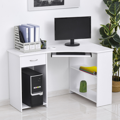 HOMCOM L-Shaped Corner Computer Desk with 2 Shelves Keyboard Tray