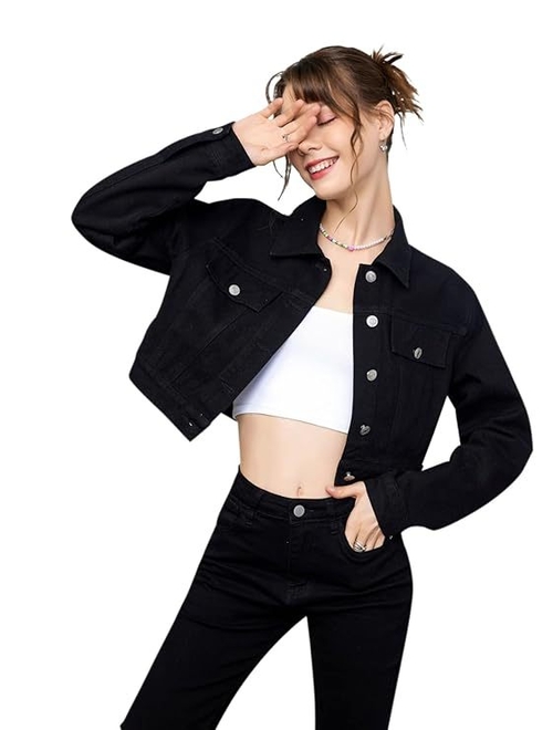 Twill Buttoned Women Regular Jacket (Size-S) (Color-BLACK)