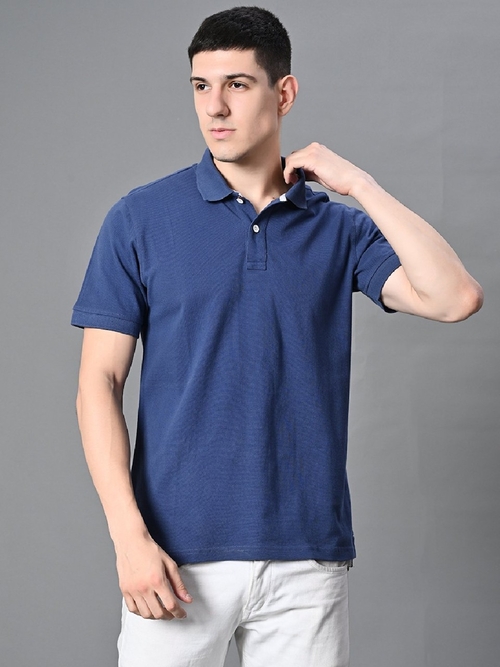 Men’s Premium Cotton Solid Polo Tshirt (Color Dark Blue) (Size M)