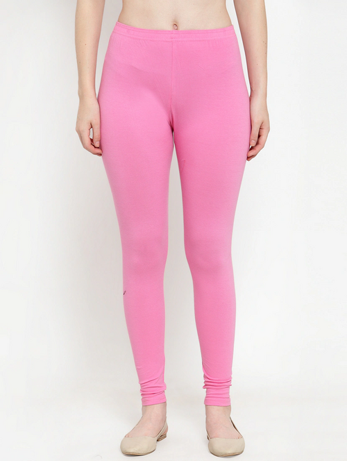 Women's Solid Ankle-Length Leggings(SizeM)(ColorPink)