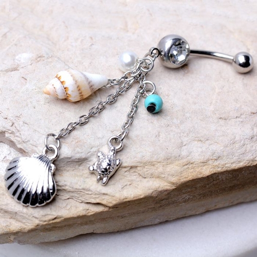 Beach Charms Dangle Navel Ring Belly Ring 10 mm, 14g (1.6 mm)