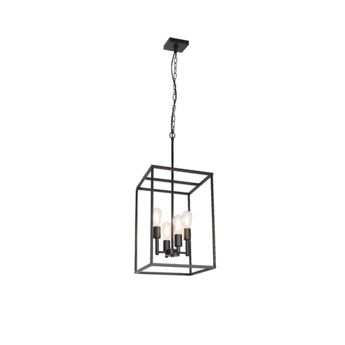 4 Light Large Industrial Metal Farmhouse Pendant Light Black Square