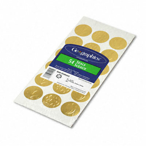 Geographics 45204 Self-Adhesive Embossed Seals  Gold  54 Pack