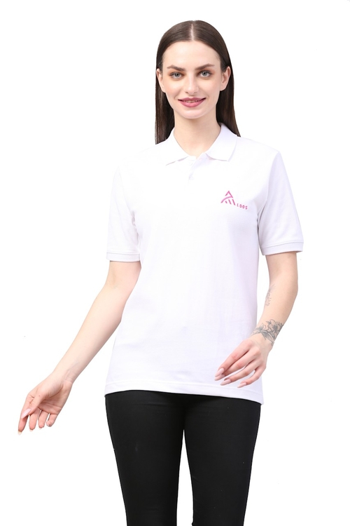 Women Solid Polo Collar T-shirt (ColorWhite) (Size L)