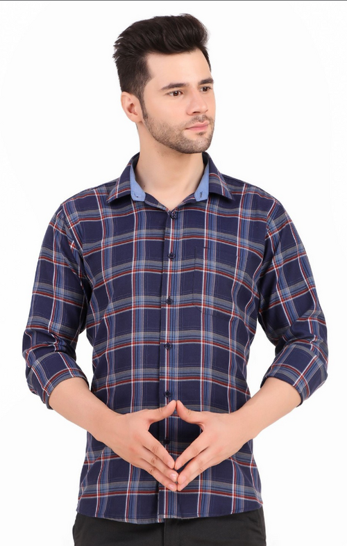 Men Classic Slim Fit Opaque Checked Casual Shirt (Color Blue) (Size