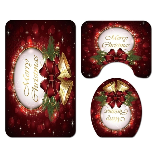 3Pcs Christmas Bathroom Toilet Mat Set Xmas Santa