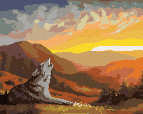 Zuty - Paint by Numbers - HOWLING WOLF, SUNSET AND MOUNTAINS (D. RUSTY