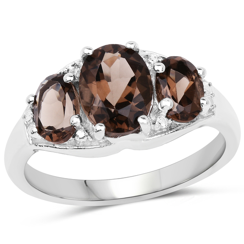 1.94 Carat Genuine Smoky Quartz and White Topaz .925 Sterling Silver