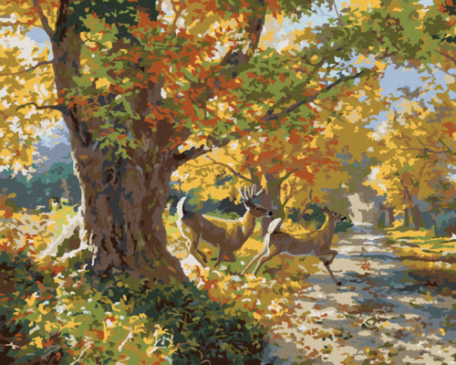 Paint by Numbers - ROEDEER AND ITS COMPANION AND AUTUMN TREES (ABRAHAM