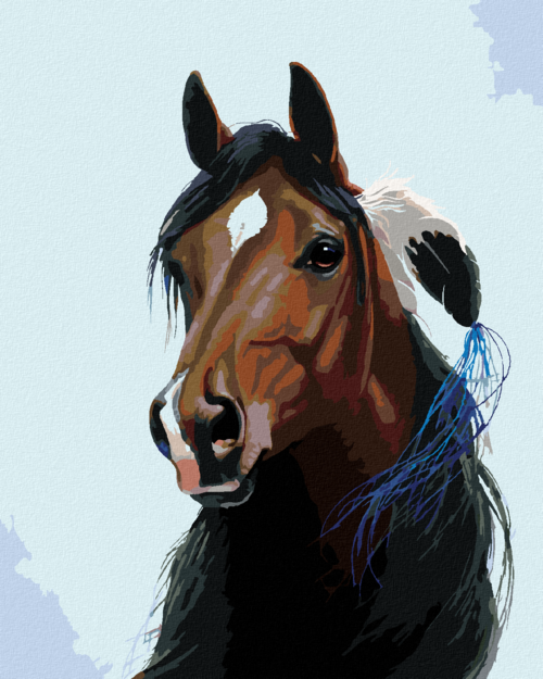 Zuty - Paint by Numbers - BROWN HORSE WITH A FEATHER IN ITS MANE