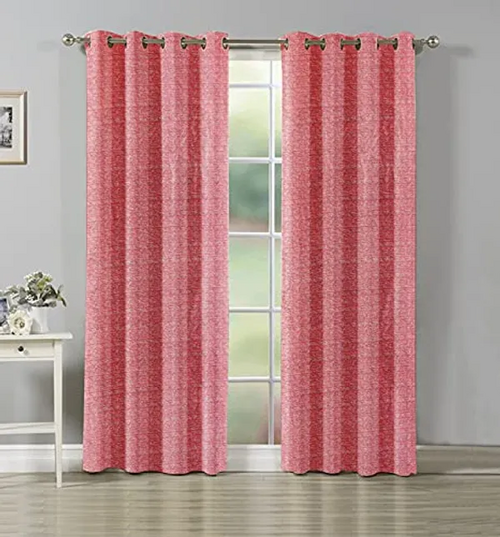 Pink Solid Texture Polyester Eyelet Curtain set