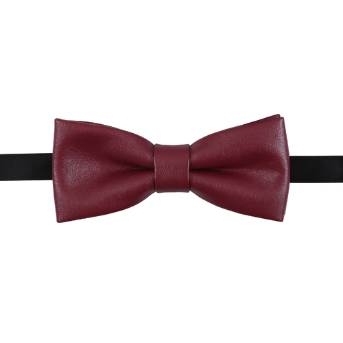 Plain Faux Leather Pre-Tied Bow Tie - Burgundy