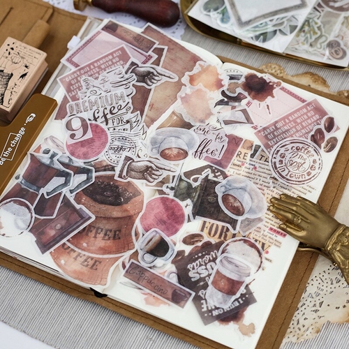 64PCS/PACK Retro Flower Coffee Whale Sticker DIY