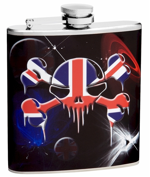 6oz British Flag and Skull Hip Flask