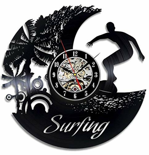 SURFING ORNAMENT GIFT FOR SURFER ORNAMENT VINYL RECORD WALL CLOCK