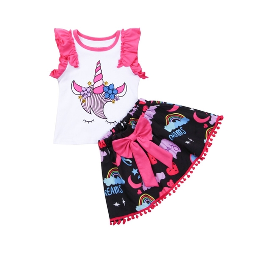 Baby Kids Girls Unicorn Vest Top Skirt Clothing