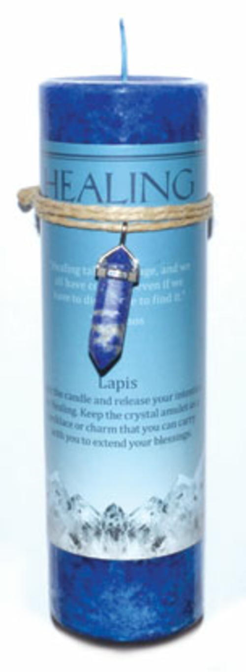 Healing pillar candle with Lapis pendant