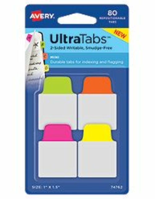 Avery-Dennison 74762 Ultra Tabs Repositionable Tabs- Green- Orange- Pi
