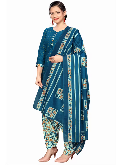 Women Stylish Embroidered Kurta Pant With Dupatta Suit Set (Size-L)