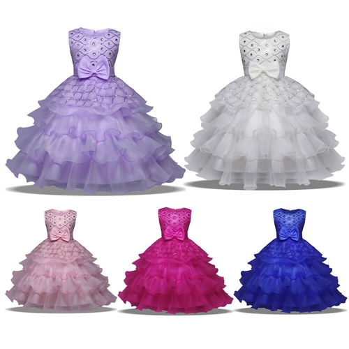 New Girl's sleeveless bow gown with lace