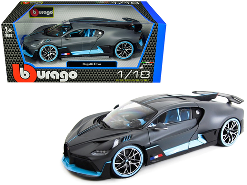 Bugatti Divo Matt Gray with Blue Accents 1/18 Diecast Model Car by