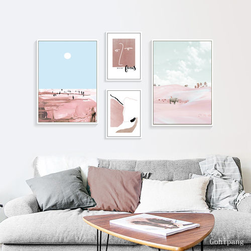 Scenery Canvas Painting Girl Nordic Poster