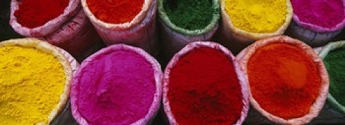 High angle view of various powder paints  Braj  Mathura  Uttar Pradesh