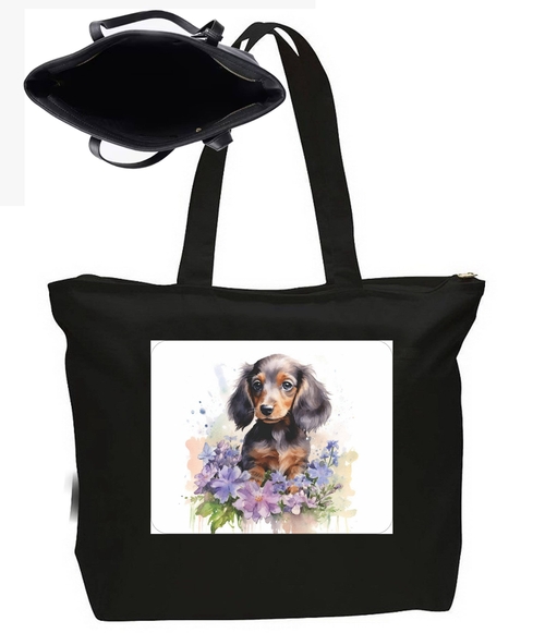 Cute Puppy Dog Large New Zipper Tote Bag