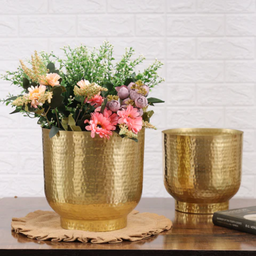 Mist Gold Planters with Hammered Texture (Pack of 2)