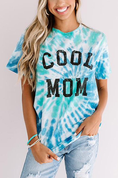 Light Blue COOL MOM Tie Dye Tee