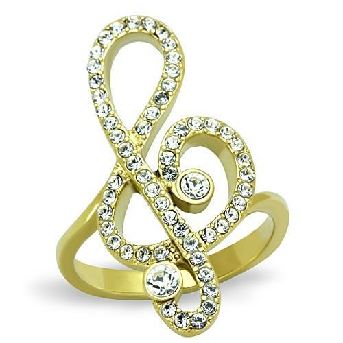 Women IP Gold Stainless Steel Ring with Top Grade Crystal in Clear - S