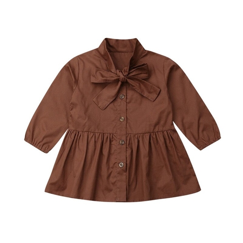 Emmababy Cute Baby Girl Lapel Knot Shirt Dress For