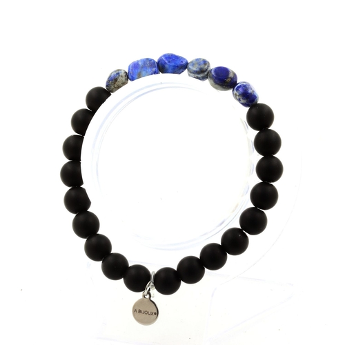Lapis Lazuli from Pakistan + Matte Black Onyx Bracelet 8 mm Beads.