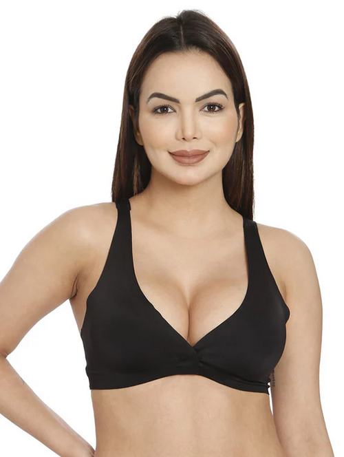 Black Nylon Plunge Bra(Size32)(ColorBlack)